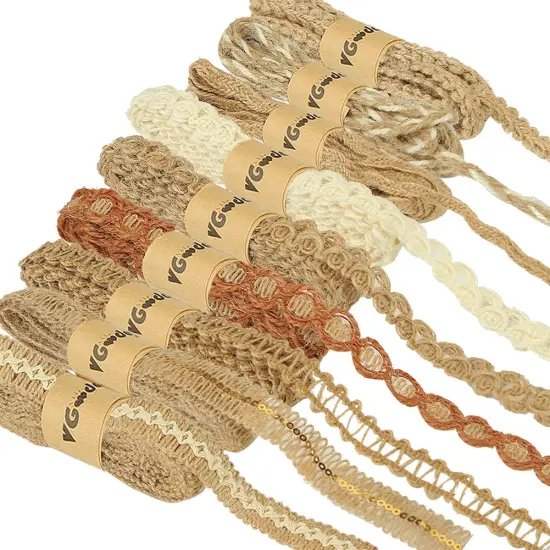 9 Rolls Jute Ribbons Lace Craft Ribbon 18 Meters for Crafts Wraping Gifts Party Holiday and Rustic Wedding Decorations {3}