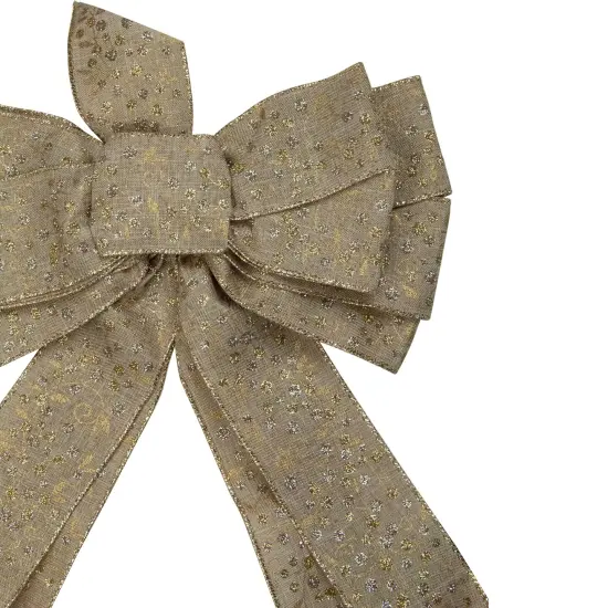 Northlight 12" x 25" Burlap and Gold 10 Loop Christmas Bow Decoration Brown {4}