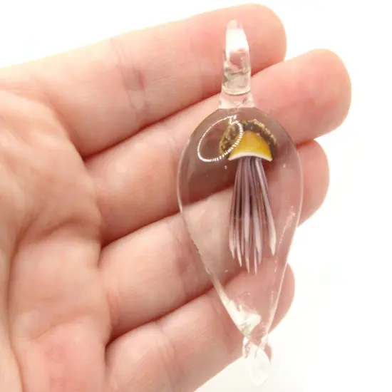 Brown Luminescent Jellyfish Glass Teardrop Pendant {2}