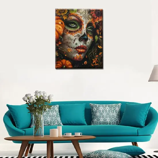 Paint by Number Day of the Dead Halloween Woman Painting DIY Painting Canvas with Brushes Acrylic Paints Pumpkin Spider Web Paint by Numbers for Adults and Kids Beginner 16x20 Inch（without Frame） {3}