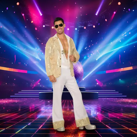 Men's Costume Disco Pants, White {5}