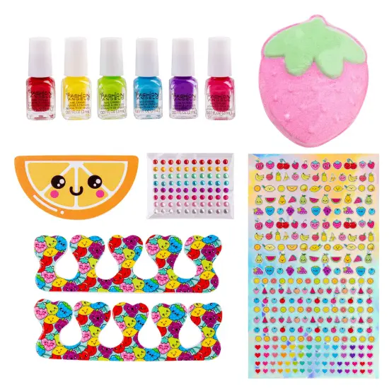 Fashion Angels: Pretty Pedi Pedicure Kit - Nail Spa & Salon Design Set, 6 Polishes, Stickers & Gems, Bath Fizz, Water-Based, Girls-Tweens-Kids 8+ {4}