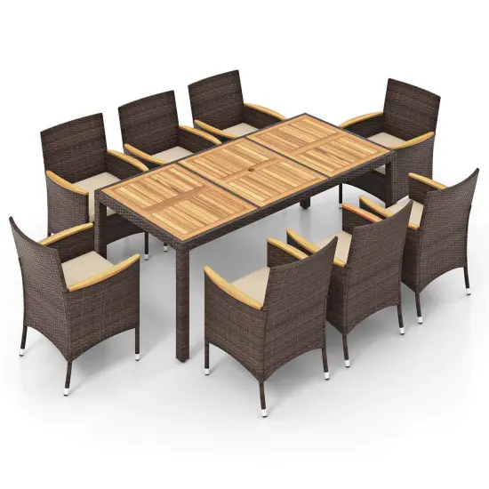 Costway 9PCS Outdoor Dining Set with Acacia Wood Table Top Patio Dining Set for 8 People Navy/Beige {7}