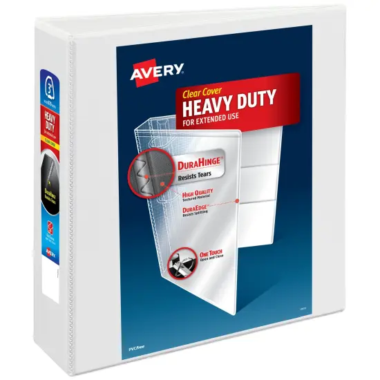 Avery Heavy-Duty View 3 Ring Binder, 3" One Touch EZD Rings, 670-Sheet Capacity, 3.5 Inch Wide Spine, Great for Home, School Supplies, Office, or Organization Needs, 1 White Binder (79193) {1}