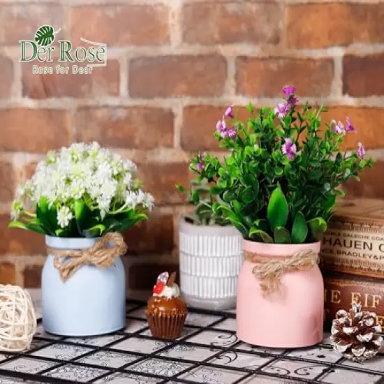 Der Rose 4 Pack Fake Flowers Small Artificial Faux Plants Indoor in Plastic Macaron Pot Spring Decor for Centerpiece Table Decorations Home Office Desk Decor {2}