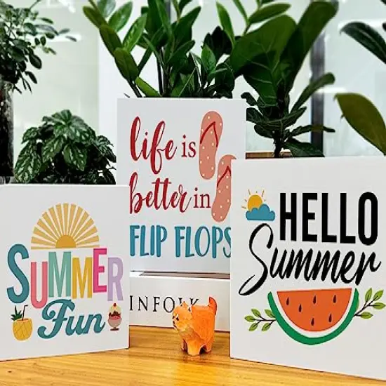 Summer Decor for Home Hello Summer Tiered Tray Decor 3 Pcs Wood Decorative Signs Table Desk Shelf Decoration {3}