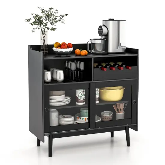 Costway Kitchen Buffet Sideboard Organizer Liquor Bar Cabinet with Wine Rack & Sliding Door {1}