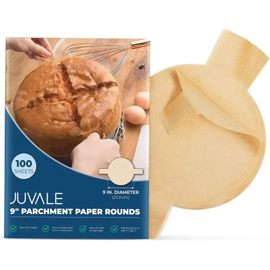 Juvale Unbleached Baking Parchment Paper Rounds with Easy Lift Tabs (9 in, 100 Sheets) Brown {2}