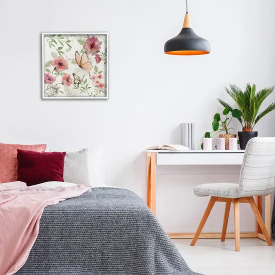 Stupell Industries Butterflies over Wild Cottage Flowers Framed Giclee Design by Nan {2}