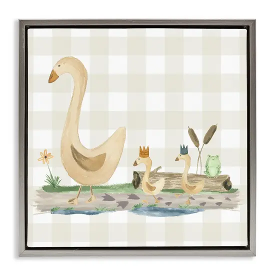 Stupell Industries Ducks on Yellow Plaid Framed Floater Canvas Wall Art Design by Lucille Price {1}