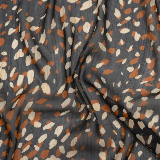 1 Yard Black, White and Tan Spots Crinkled Polyester Chiffon with Metallic Gold Pinstripes Fabric 55 Inch Wide {2}