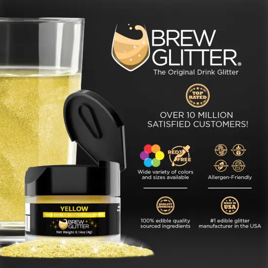 Brew Glitter - Yellow Edible Drink Glitter (4g, x1 Flip-Cap Jar) for Beer, Cocktails and Beverages {2}