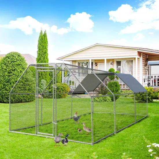 Grey Large Walk In Chicken Coop with Lockable Steel Door and PVC Coated Hexagonal Wire Mesh {2}