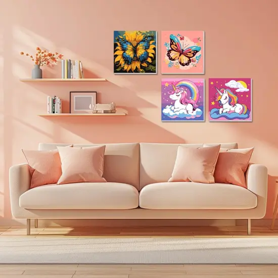 2 Pack Paint by Numbers Kit for Kids Ages 4-12, Butterfly Art Set with 8x8 Inch Framed Canvases, Complete Painting Kit Includes Brushes & Paints, Beginner-Friendly DIY Animal Canvas Art for Children {5}