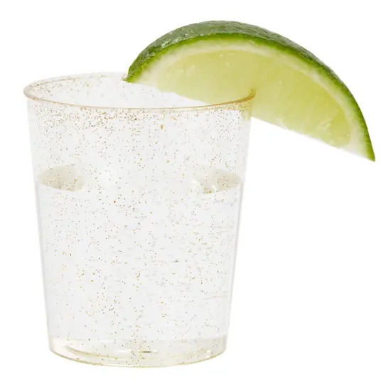 100 Pack Gold Glitter Plastic Shot Glasses, 2oz Cups for Weddings, Birthday Parties Brown {6}