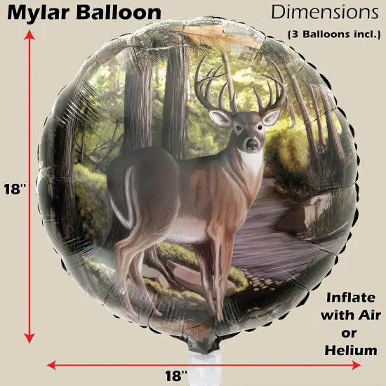 Buck Party Balloons (3 pcs.)! 3 Deer (18") Mylar Balloons in Next Camo pattern. Camouflage Motif with Beautiful Buck. Great for Hunter Themed Party, Birthdays, Graduations, Father's Day. {3}