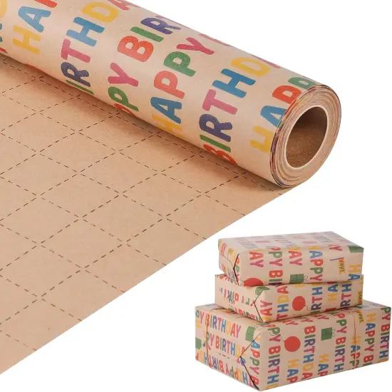 Birthday Wrapping Paper 17 Inch X 33 Feet Kraft Wrapping Paper {1}
