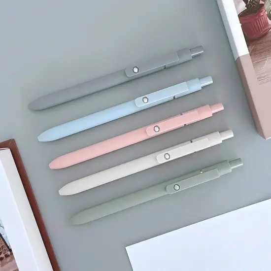 Smooth Retractable Black Ink Gel Pens, 0.5mm Fine Point, for Home Office Work (Set of 5), Morandi {3}