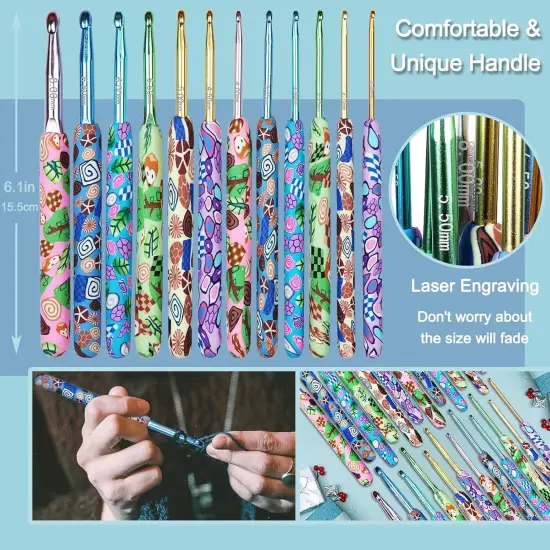 Warm Crochet Hooks Crocheting, Extra Long Crochet Hook Set for Arthritic Hands, 2.25mm to 8.0mm, 12 pcs Crochet Kit Ergonomic Grips for DIY Craft Yarn, Animal Pattern {5}