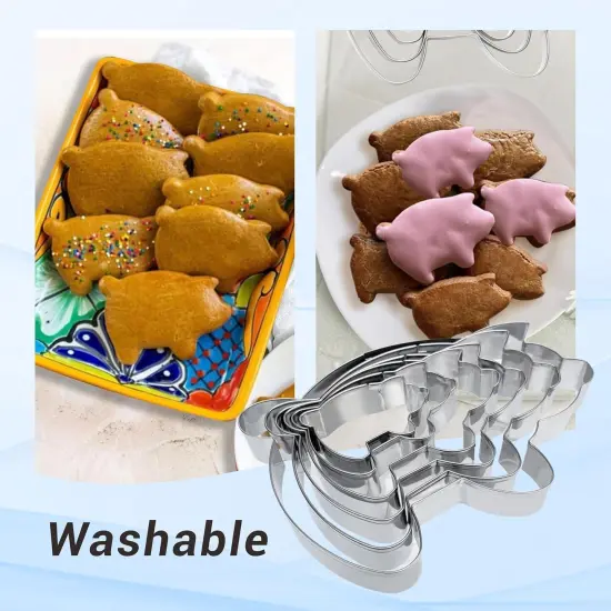 6PC Stainless Steel Pig Cookie Cutters Mexican - 5.5", 4.5", 4", 3.5", 2.5", 2.0"，Perfect for Mexican Concha Bread - Concha Cutter and Concha Stamp，Baking Tools for Pig Shaped Pastry and Bread Making {5}