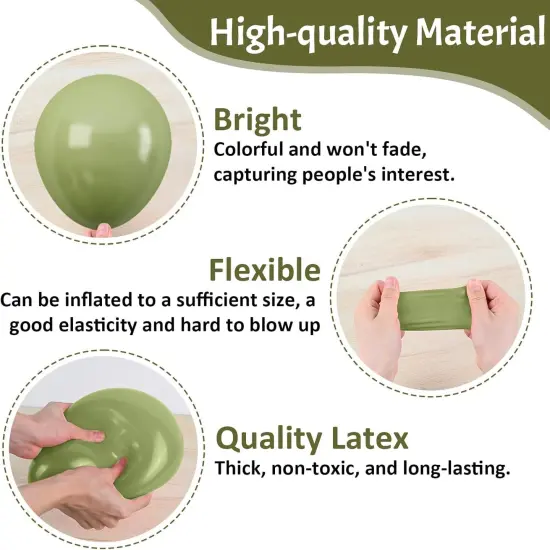 Sage Green and Gold Balloons, 50 PCS Sage Green Party Balloons, 12 Inch Metallic Gold Confetti Avocado Green Sand White Latex Balloons for Birthday Jungle Safari Wedding Baby Shower Party Decorations {3}