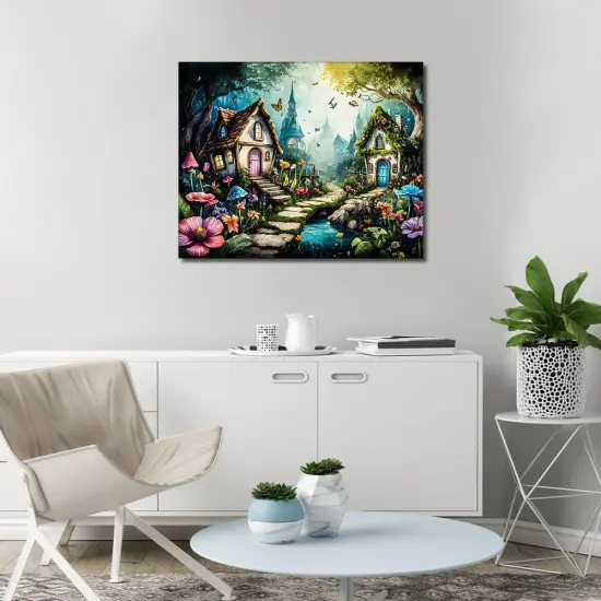 Flowers Paint by Number for Adult, Fairy Garden Painting by Number Kits On Canvas, DIY Tiny Houses Oil Painting Acrylic Paints, Frameless Paint by Numbers {4}