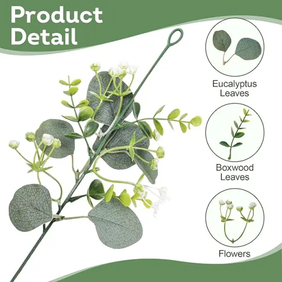 2 Pack Artificial Eucalyptus Garland with Flowers,Faux Greenery Garland Decor 5.9FT Fake Vines Hanging Spring Garlands for Bedroom Wedding Backdrop Arch Wall Centerpiece Table Outdoor Decor {4}