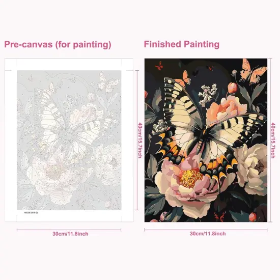 Flowers and Butterflies Framed Paint by Numbers Adult Kit, DIY Acrylic Painting Paint by Number On Canvas with Frame, Arts and Crafts for Home Wall Decor 12x16inch {5}