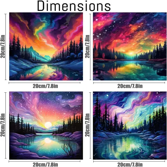 4 Pack Landscape Paint by Number for Adults Framed Canvas, DIY Aurora Arts and Crafts for Adults Beginner with Paint Brushes, Acrylic Paint Set for Home Wall Decor, 8 * 8 Inch {2}