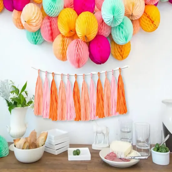 15PCS Pink Orange Peach DIY Tissue Tassel Garland Groovy Retro Party Tassel Banner Bunting Streamer for Girl Baby Shower Groovy Halloween Birthday Bridal Shower Nursery Classroom Wall Hanging D&eacute;cor {2}