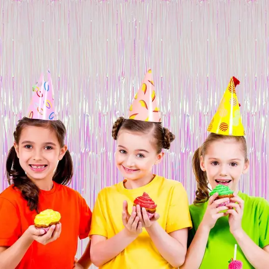 3 Pack 3.3x8.2 Feet Iridescent Transparent Foil Fringe Backdrop Curtains, Tinsel Streamers Birthday Party Decorations, Fringe Backdrop for Graduation Baby Shower Gender Reveal Disco Party {5}