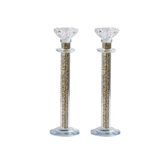 Crystal Candlesticks with Crushed Stones Gold Silver {1}