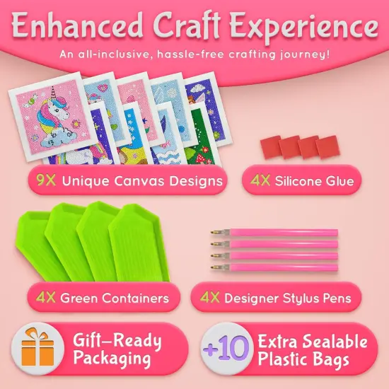 Diamond Painting Kits for Kids | 9 Unique Designed Canvases - Unicorn, Fairy, Mermaid | Arts & Crafts with Minimum Mess | Diamond Art Kits for Kids | Gem Painting Kit | Jewel Art | Crystal Art {5}