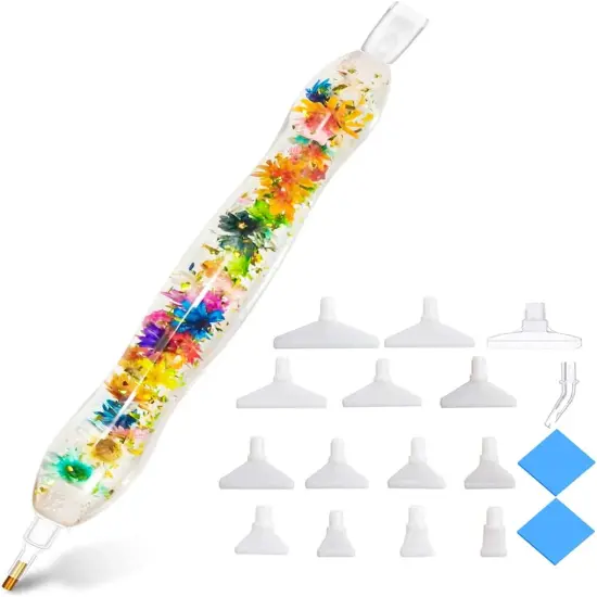 Flower 5D Diamond Painting Art Drill Tool Pen Kits for Adults with Pen Tips, Resin Diamond Painting Pen Gem Picker for Diamond Art Painting Bead Dot, Nail Art, Bead Dot Colorful {1}