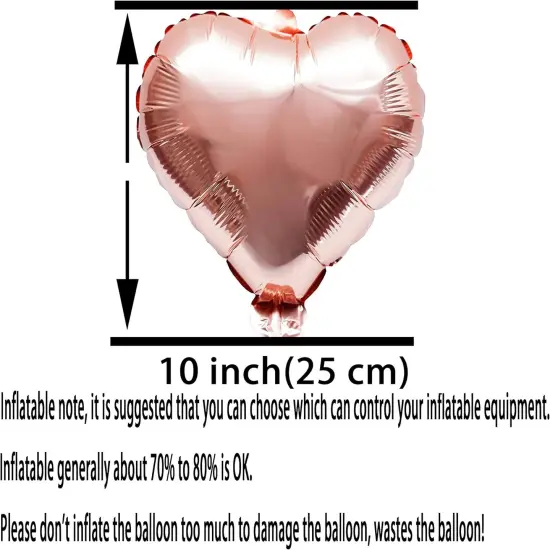 Rose Gold Heart Foil Mylar Balloons - Valentines Day Party Wedding Bachelorette Anniversary Birthday Bridal Shower Party Favors Balloons Decorations, 50pc {3}