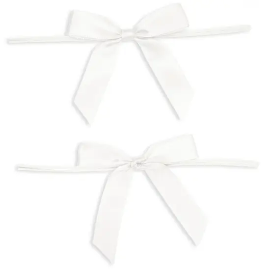 100-Pack Twist Tie Bows - White 3" Satin Ribbon Small Bows For Gift Wrapping Treats Party Favors Craft Decoration {6}