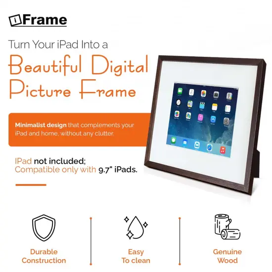 iFrame iPad Frame | Turn Your iPad Into A Beautiful Interactive Digital Picture Frame | Perfect at Home Or Work | Includes Table Stand and Wall Mount for All 9.7&rdquo; iPads Black {8}