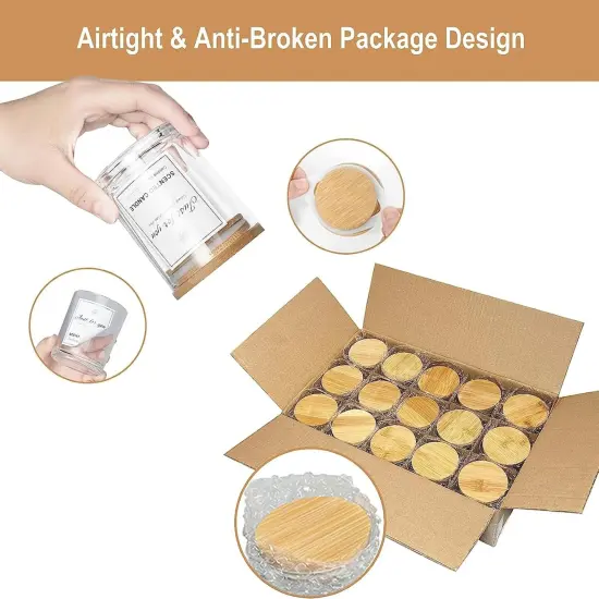 15 Pack 7 OZ Clear Candle Jars with Bamboo Lids, Thick Glass Empty Jars for Making Candles - Dishwasher Safe, in Bulk. {4}