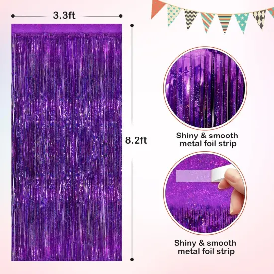 Purple Metallic Tinsel Foil Fringe Curtains, 2 Pack 3.3x8.3 Feet Party Streamer for Birthday Party Decorations, Halloween Decor, Foil Curtain Backdrop for Bachelorette Party {2}