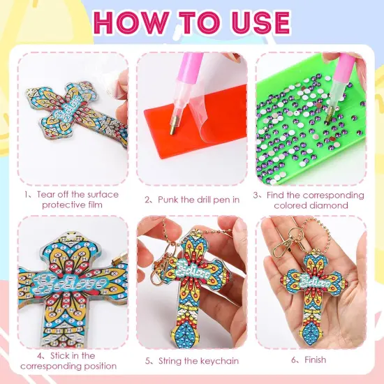 Cross Diamond Painting Keychains - 12PCS 5D Diamond Art Christian DIY Diamond Key Chain Diamond Kits Key Chain Kit DIY Key Ring Inspristional Gift Pendant for Beginner Adults Crafts Ornament {5}