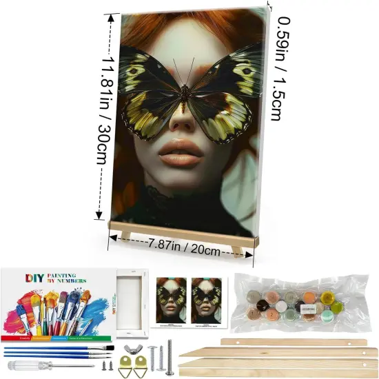 Framed Paint by Numbers Kit for Adults, Woman Butterfly Paint by Numbers Kit for Adults with Easel, DIY Acrylic Paint by Number with Frame, Adult Paint by Number Kits Framed Canvas 8x12 Inch {2}