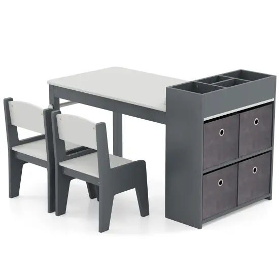 MDF and Metal Kids Art Table Set with Chairs, Storage and Paper Roll Gray {7}
