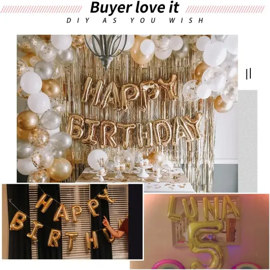 [52 PCS] 16" Foil Gold Letter Balloons 2 Sets of A-Z, Mylar Aluminum Hanging Alphabet for Graduation New Year eve Birthday Party Decorations {5}