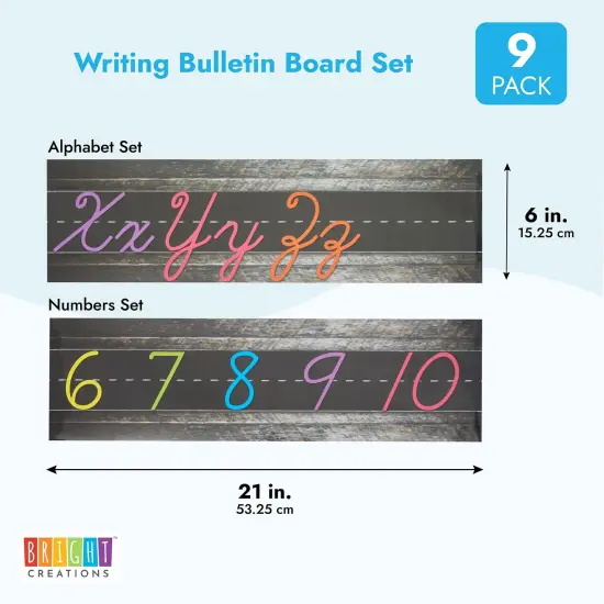 Cursive Alphabet Wall Strip, Numbers Bulletin Board Borders for Classroom (21x6 In, 9 Pack) {3}