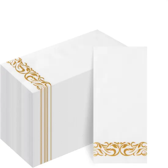 100 Pack Disposable Gold Napkins, Decorative Linen Like Dinner Napkins, Soft and Absorbent Party Napkins, Guest Hand Towels for Bathroom, Kitchen, Parties, Dinners or Events {1}