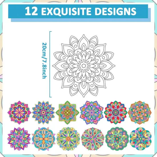 48 Pcs Summer Mandala Coloring Cutouts Set DIY Your Own Mandala Cards Mandala Painting Poster Stress Relieving Activity Crafts Art {2}
