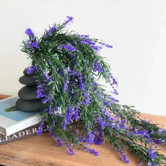 2 pack Fake Hanging Lavender Flowers Artificial Hanging Plants Wall Purple Faux Ferns Room Home Garden Decor Indoor Outdoor Decorations {5}