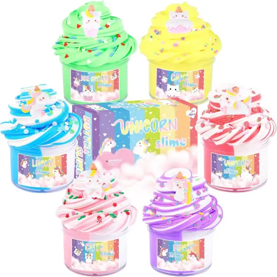 6 Pack Butter Slime Kit, with Unicorn Slime Add Ins, Soft Non-Sticky, Birthday Gifts for Kids, Classroom Rewards, Stress Relief Toy, DIY Butter Slime Party Favor for Girls & Boys {1}