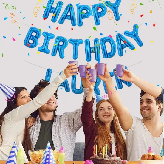 65 Pcs 16 Inch Blue Happy Birthday Balloons and 2 Sets A-Z Foil Letters Balloons DIY Personalized Phrase Banner for Birthday Celebration Halloween Thanksgiving Christmas Party Decorations {4}