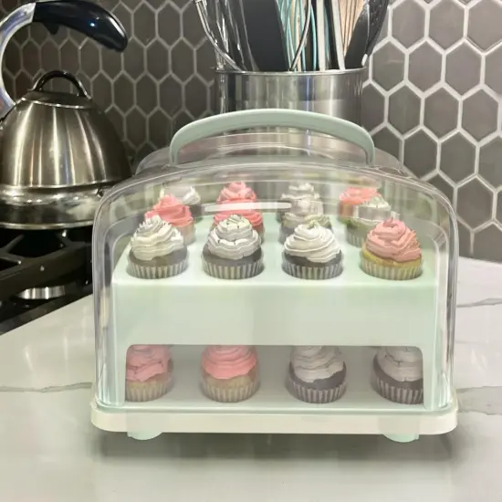 Box for MINI Cupcakes. NOT For Standard Size Cupcakes. Fashionable Green MINI Cupcake Carrier Holds 24 MINI-Size Cupcakes, MINI Cupcake Traveler, Reusable Cupcake Box {5}